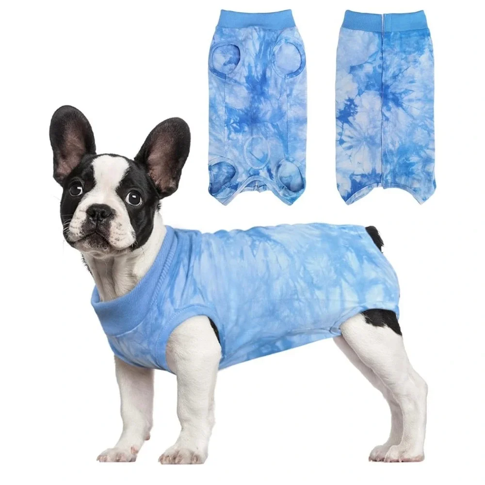 Blue Tie Dye Pet Surgery Recovery‎ Suit Dog Cat XXL Snap Closure
